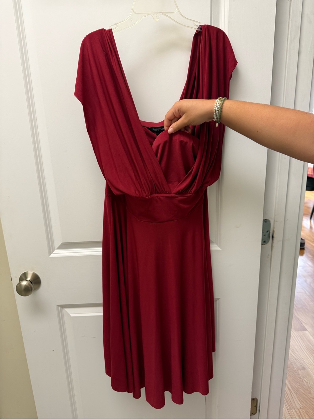 White House Black Market Burgundy V-Neck Draped Waist Dress
